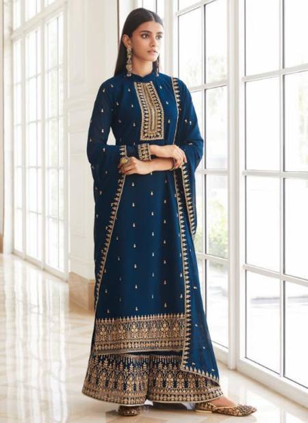 Blue Colour AASHIRWAD PANKHUDI Festive Wear Real Georgette With Heavy Embroidery Work Salwar Suit Collection 8454